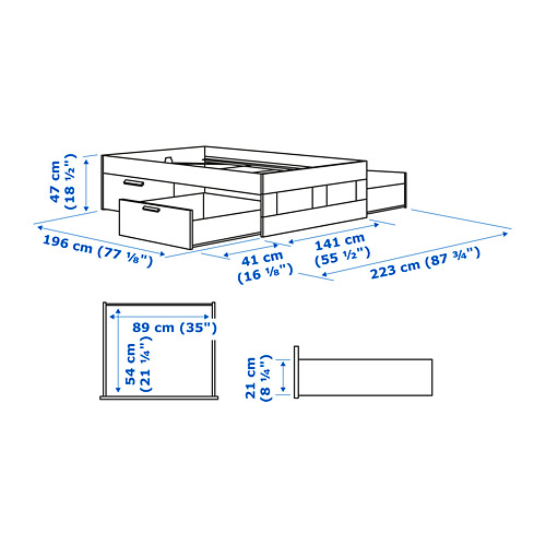 BRIMNES bed frame with storage, Luröy, double