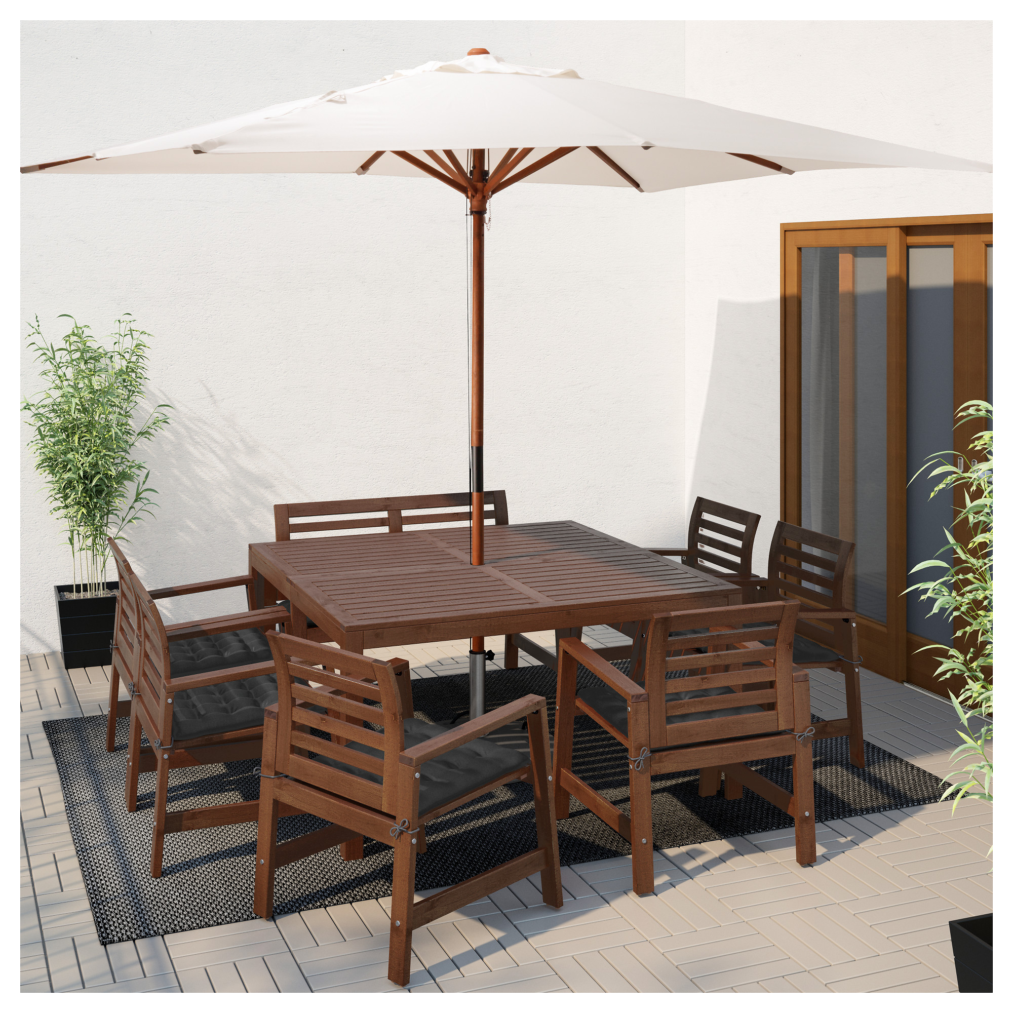 Applaro Table 6 Chairs Armr Bench Outdoor Brown Stained Ikea