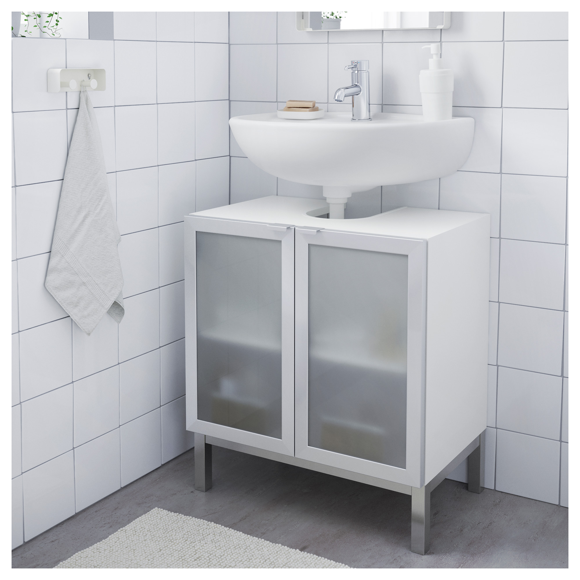 LILL NGEN  wash basin base cabinet w 2 doors white aluminium  IKEA  