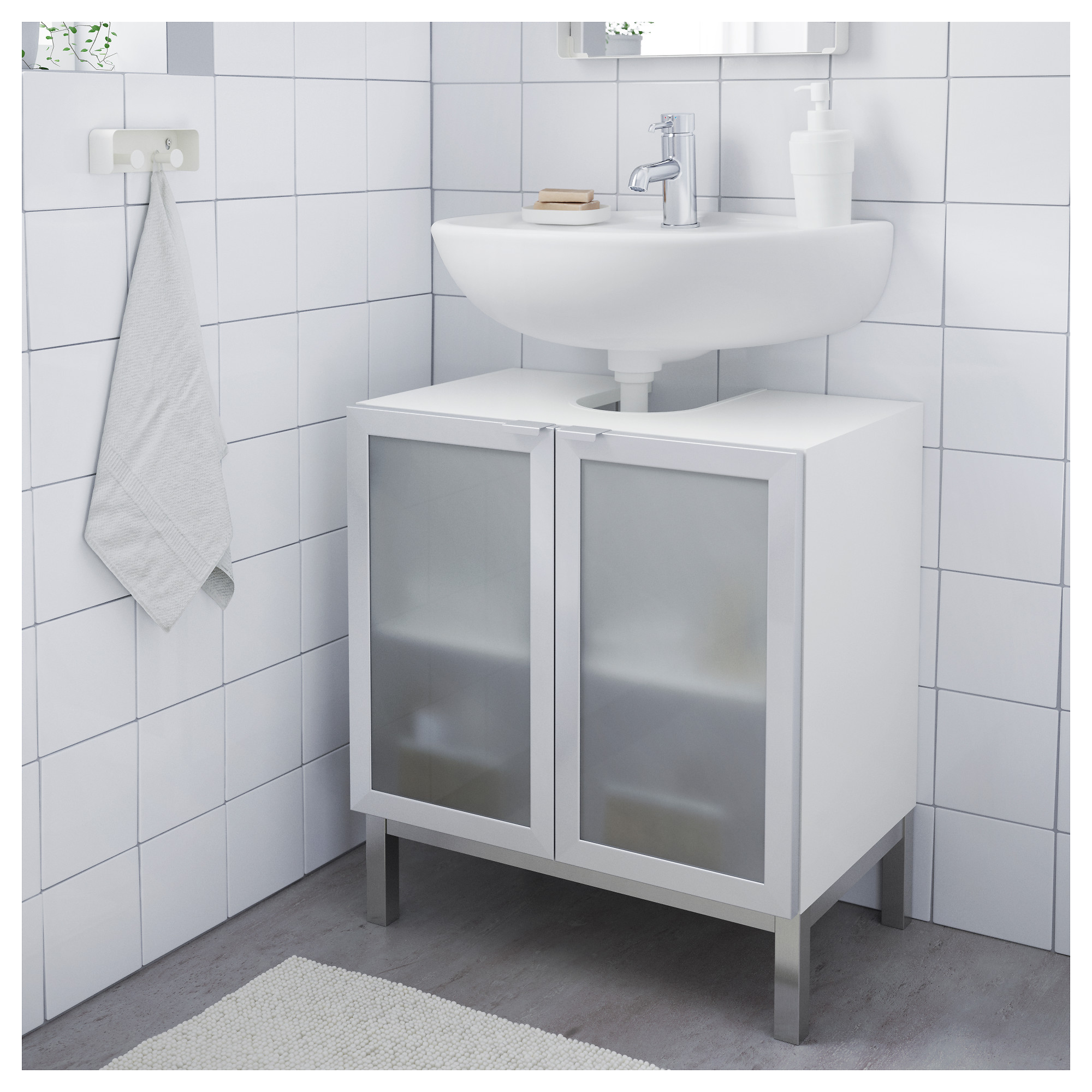 LILLÅNGEN washbasin base w 2 doors, white/aluminium IKEA