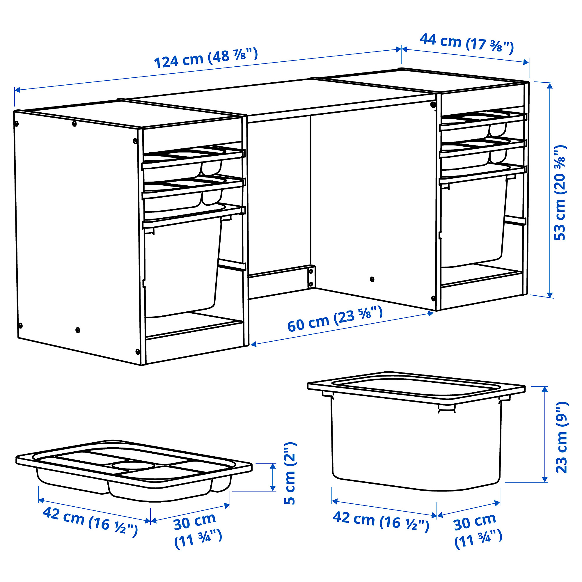TROFAST desk with mesh storage boxes/trays