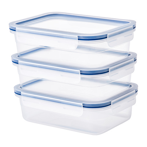 IKEA 365+ Food container with lid, rectangular glass/bamboo, 34 oz