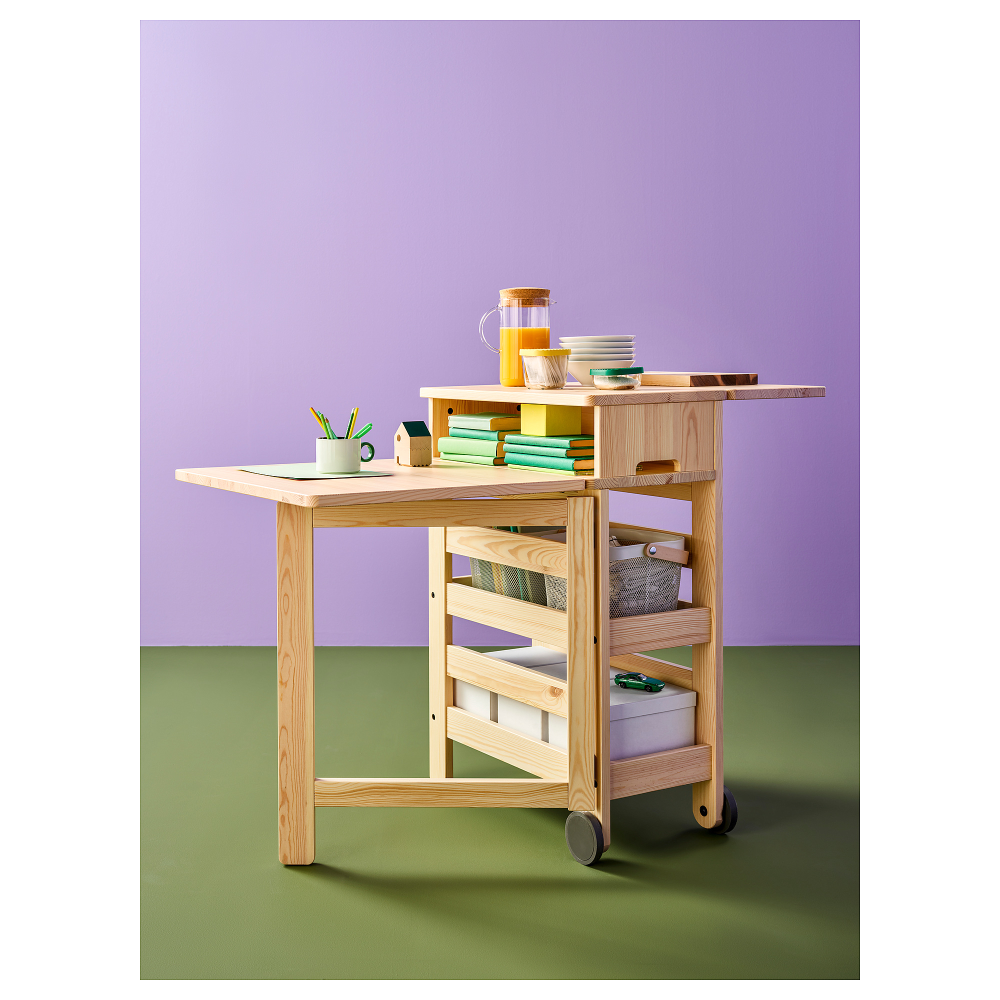RESARÖ mobile drop-leaf table w storage