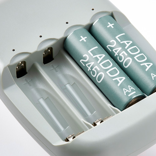 LADDA/STENKOL battery charger and 4 batteries