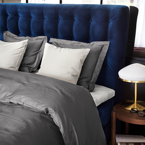 LUKTJASMIN quilt cover and pillowcase, dark grey, 150x200/50x80 cm 