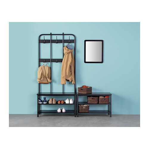 PINNIG coat rack with shoe storage bench