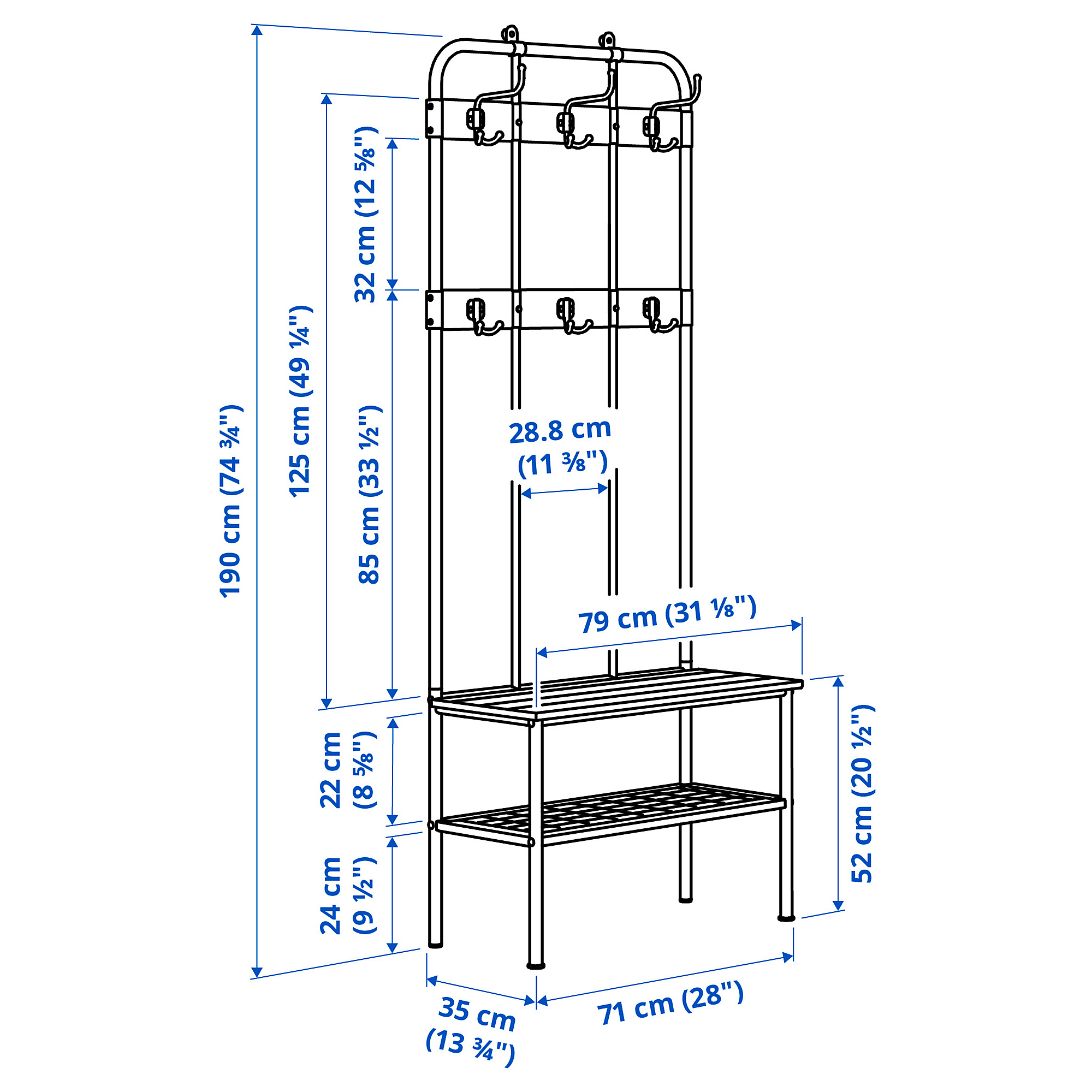 NIPÅSEN coat rack and bench w shoe storage