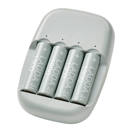 LADDA/STENKOL battery charger and 4 batteries
