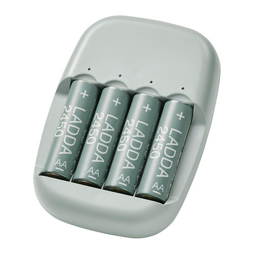 LADDA/STENKOL battery charger and 4 batteries