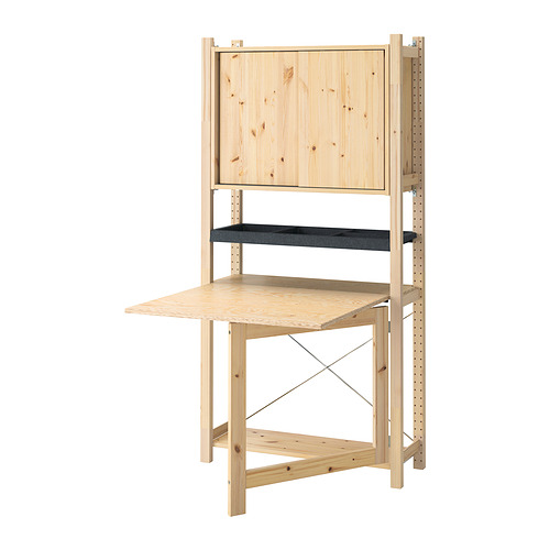 IVAR 1 sec/foldable table/sliding door, pine/felt, 89x30x179 cm