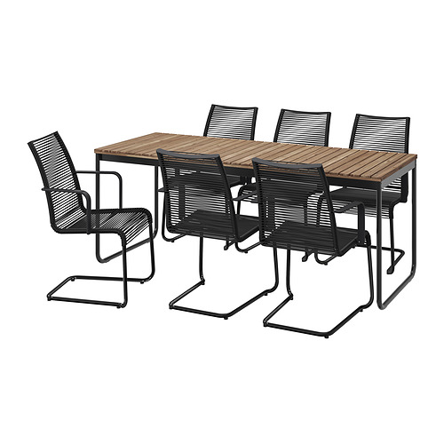 VÄSMAN/VÄSMAN table+6 chairs w armrests, outdoor