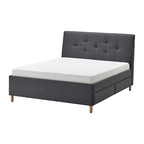 IDANÄS upholstered storage bed, Gunnared dark grey, queen