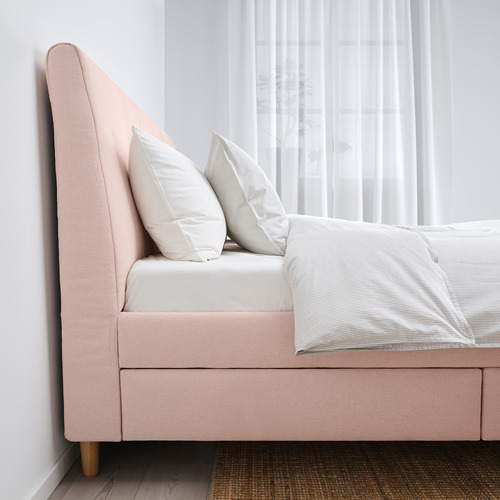 IDANÄS upholstered storage bed, Gunnared pale pink, queen IKEA Hong
