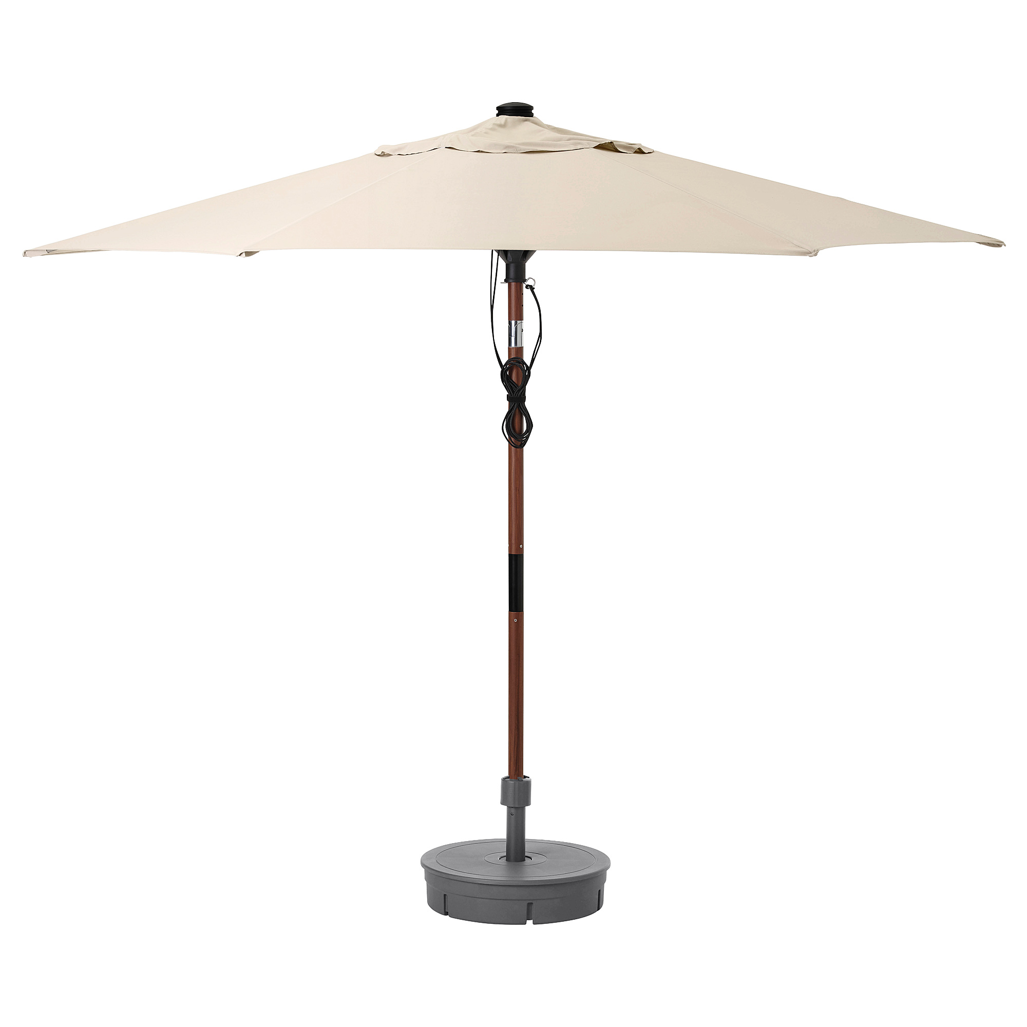 wooden parasol with base
