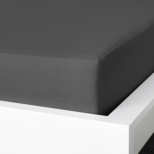 NATTJASMIN fitted sheet, dark grey, king