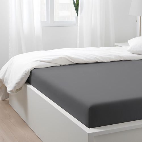 NATTJASMIN fitted sheet, dark grey, king