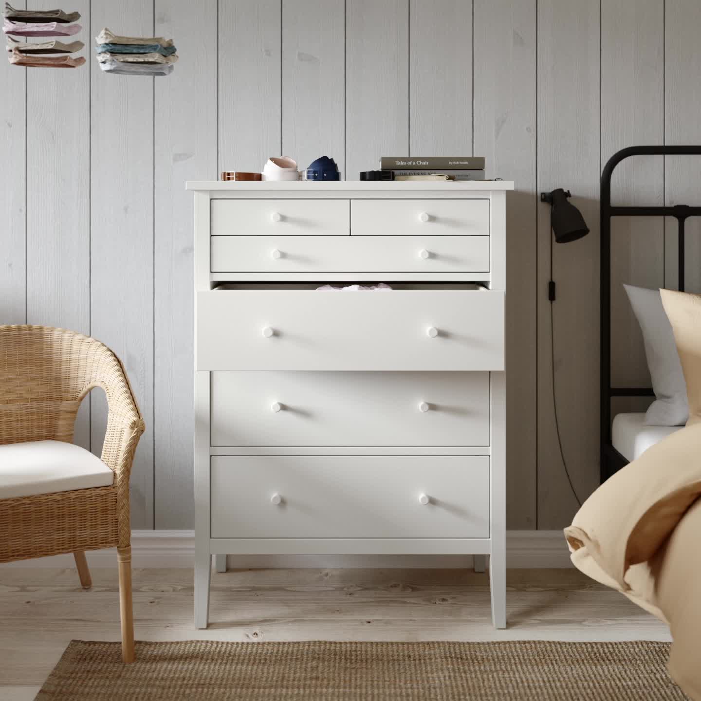 GULLABERG - chest of 6 drawers, white/anchor/unlock-function