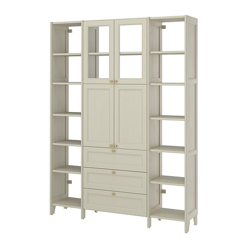 GULDDRAGARE - storage combination, beige/clear glass with 3 drawers, 162x37x216 cm | IKEA Hong Kong and Macau - E1001835_S4