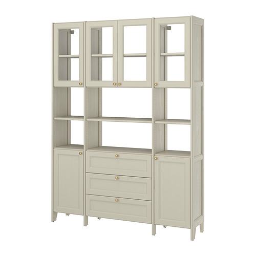 GULDDRAGARE - storage combination, beige clear glass/with doors and shelves with 3 drawers, 162x37x216 cm | IKEA Hong Kong and Macau - E1001839_S4