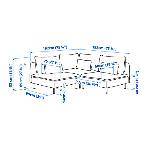 SÖDERHAMN corner sofa, 3-seat