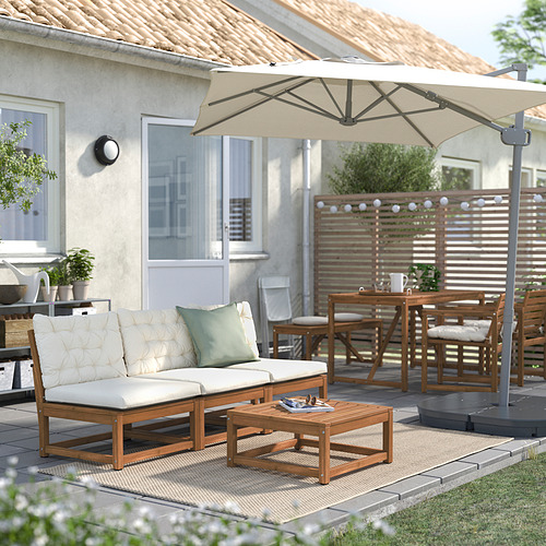 SVALÖN parasol, hanging with base, light grey-beige/Svartö dark grey
