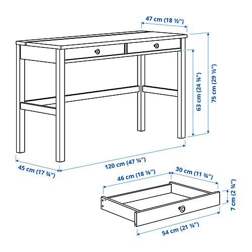 HEMNES desk with 2 drawers