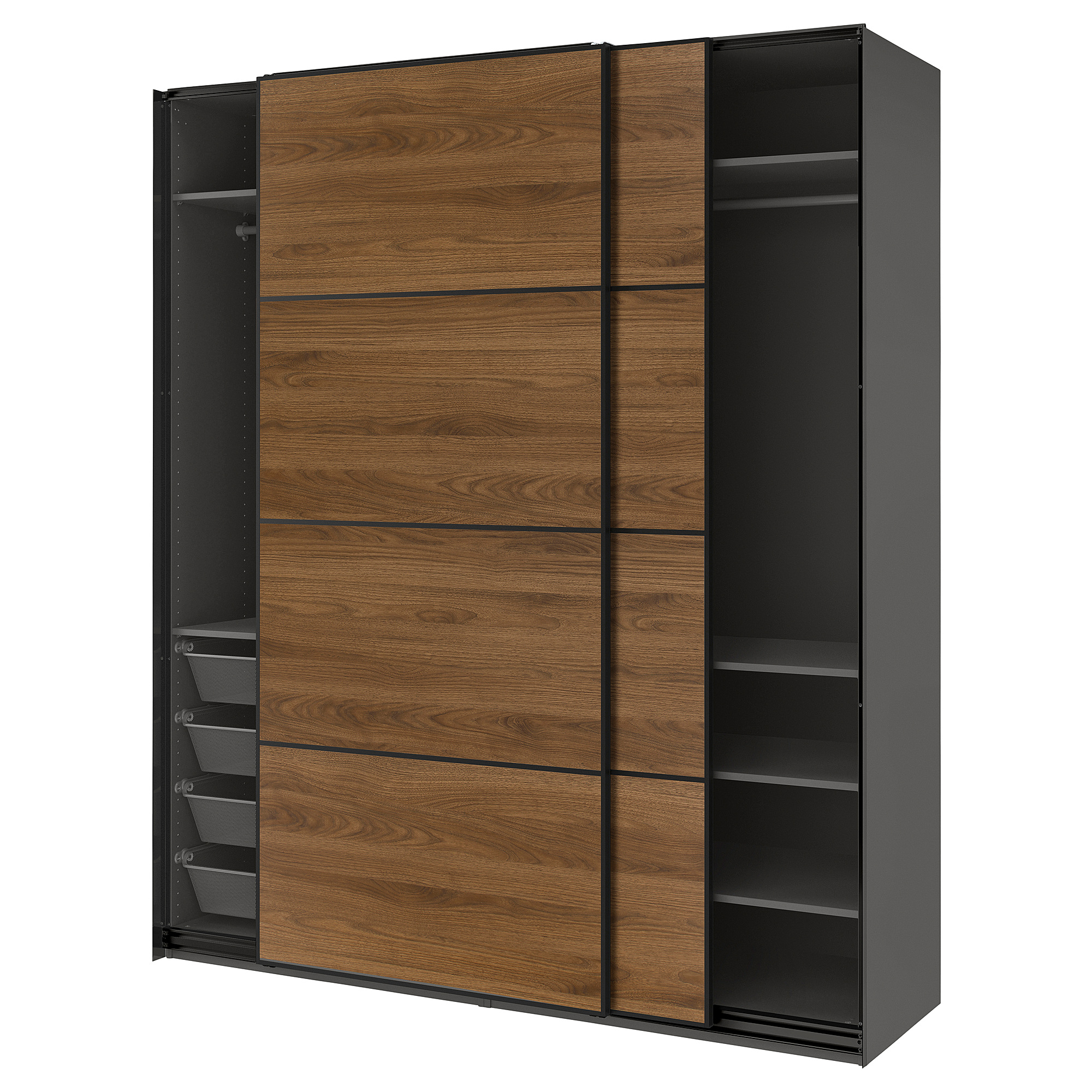PAX/MEHAMN - wardrobe with sliding doors, dark grey black/double