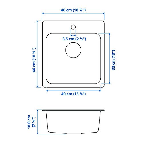 LÅNGUDDEN inset sink, 1 bowl