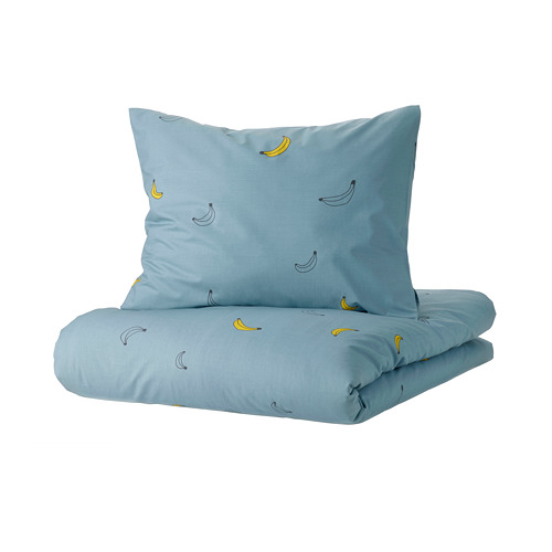 VÄNKRETS 被套枕袋套裝, 香蕉圖案 藍色, 150x200/50x80 cm