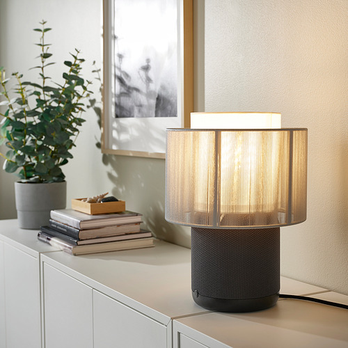 SYMFONISK speaker lamp w Wi-Fi, textile shade