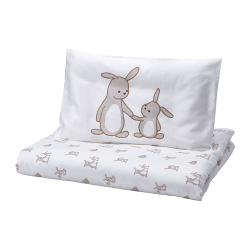 LEN - duvet cover 1 pillowcase for cot, white beige/bunny pattern, 110x125/35x55 cm | IKEA Hong Kong and Macau - E1003859_S4