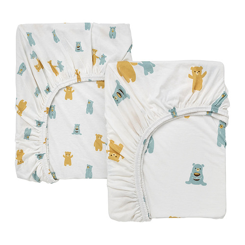 LEN - fitted sheet for cot, white bear pattern, 60x120 cm | IKEA Hong Kong and Macau - E1003871_S4