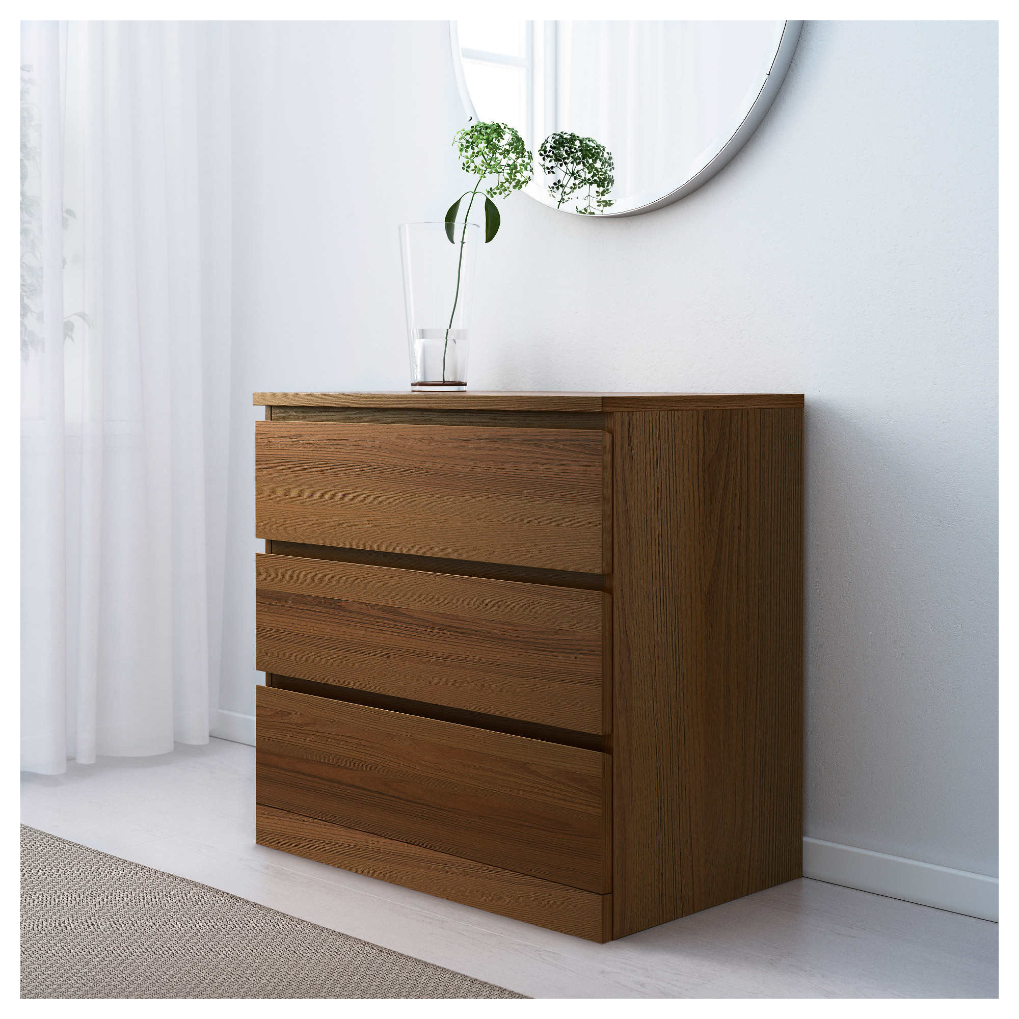 Malm Chest Of 3 Drawers Brown Stained Ash Veneer Ikea Hong Kong