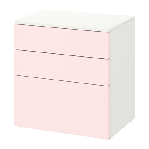 PLATSA/SMÅSTAD chest of 3 drawers, white/pale pink