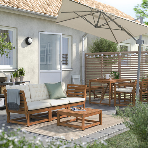 SVALÖN parasol, hanging with base, light grey-beige/Svartö dark grey