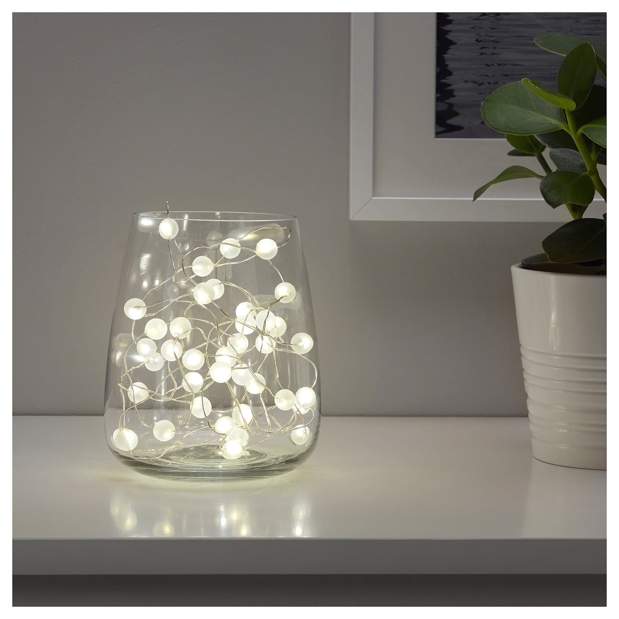 Snoyra 40頭led裝飾燈串 室內 電池操作銀色 Ikea 香港及澳門