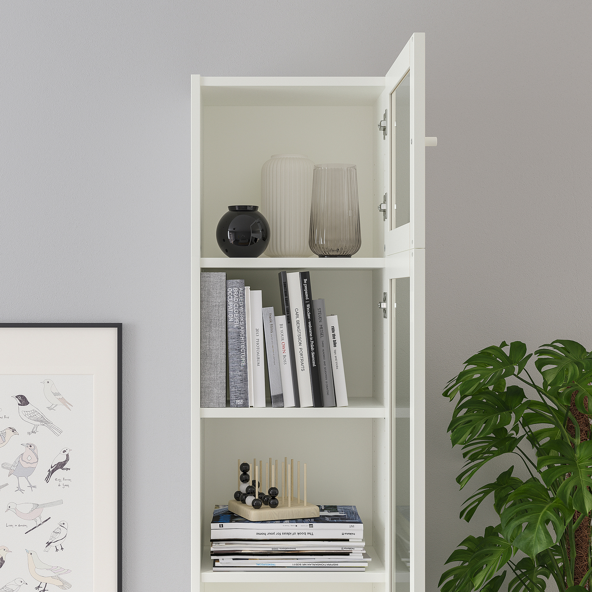 BILLY/OXBERG bookcase w hght ext ut/pnl/glss drs