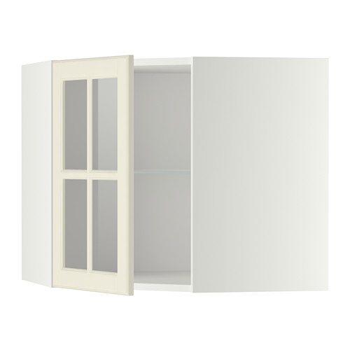 METOD corner wall cab w shelves/glass dr