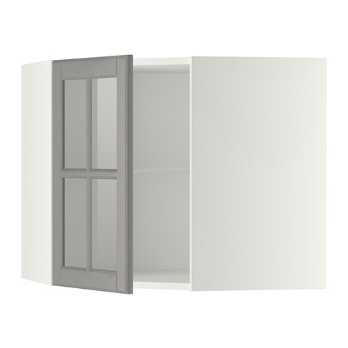 METOD corner wall cab w shelves/glass dr