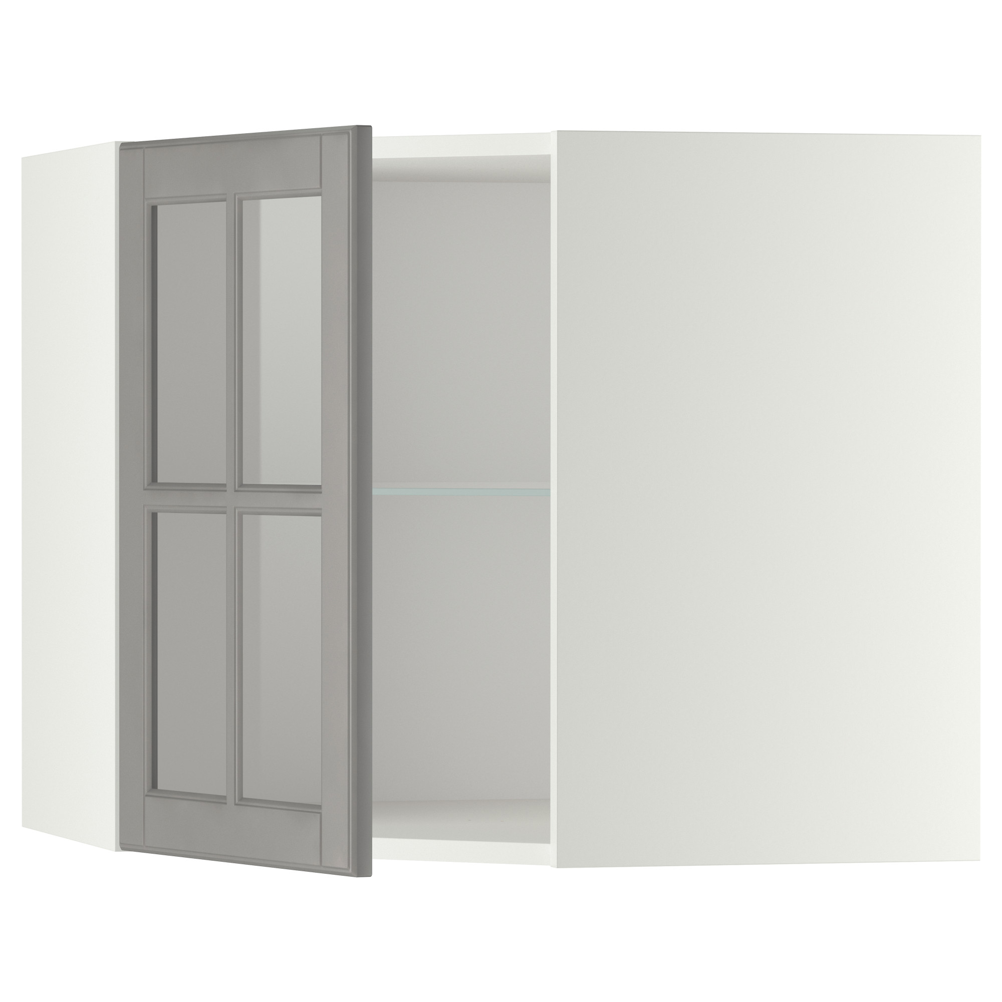 METOD corner wall cab w shelves/glass dr