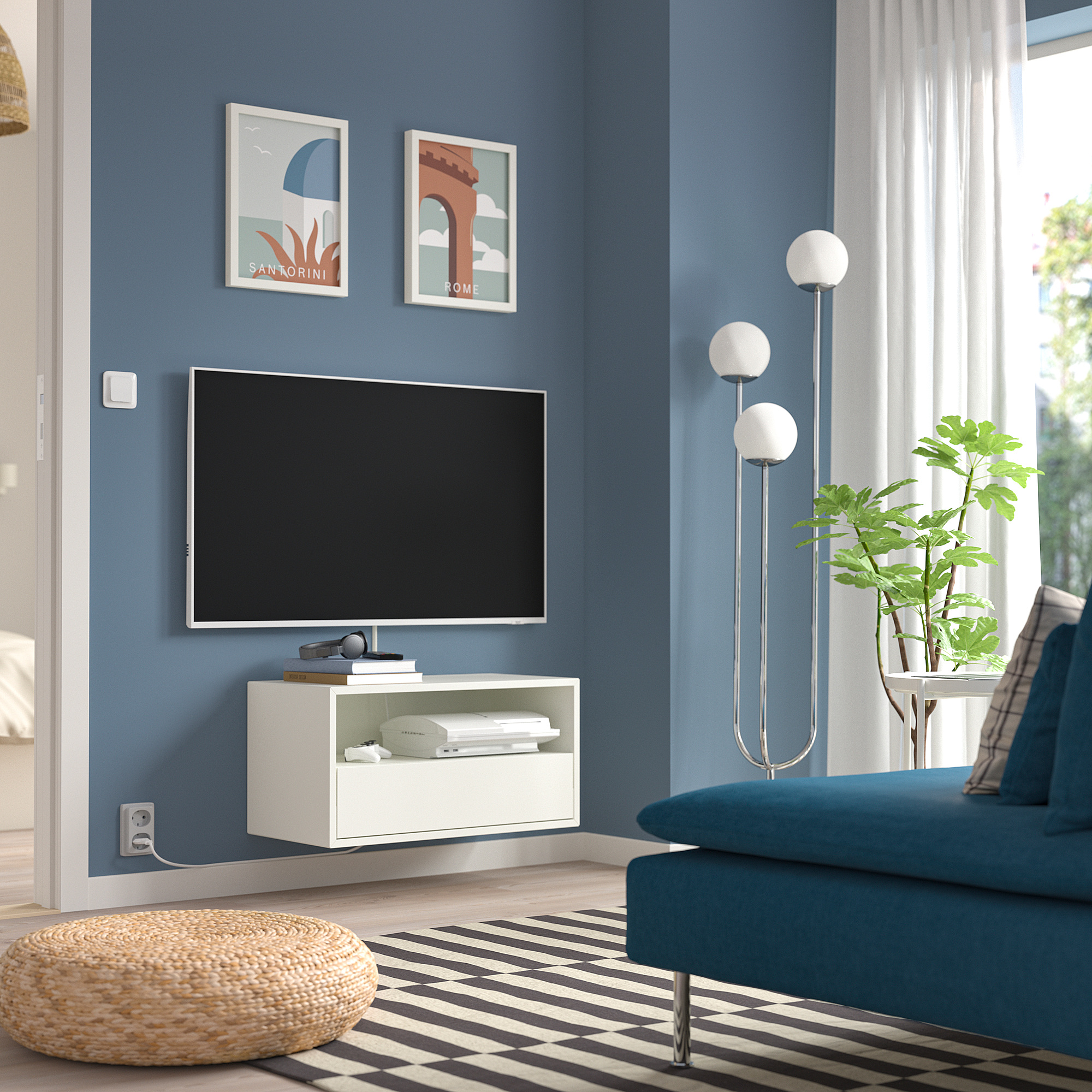 EKET wall mounted media shelf w rail