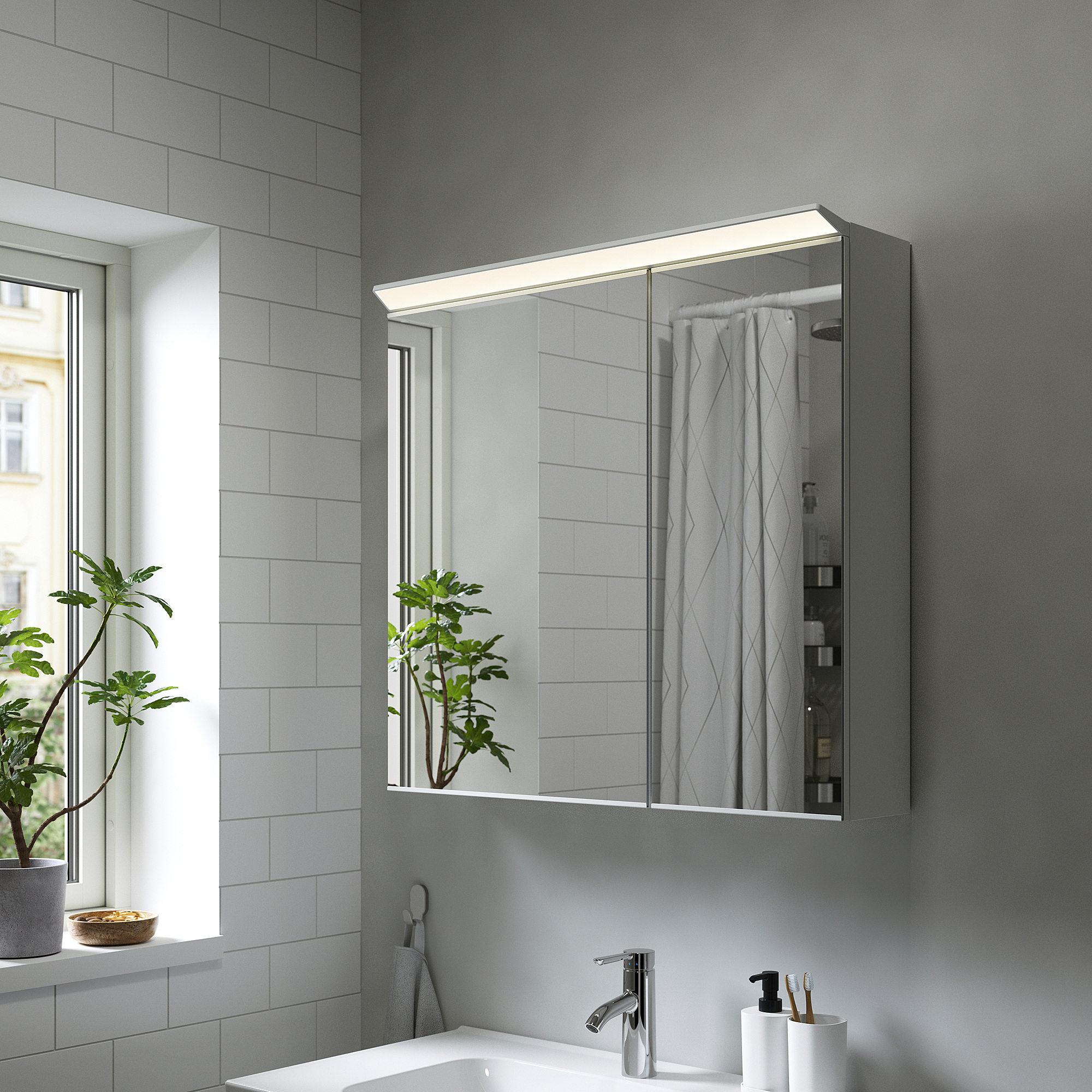 TREASJÖN mirror cab 2 door/built-in lighting