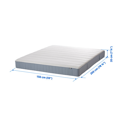 VESTERÖY pocket sprung mattress, extra firm/light blue, queen