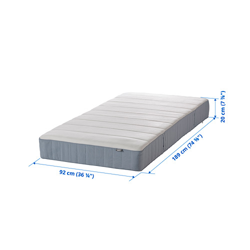 VESTERÖY pocket sprung mattress, firm/light blue, single