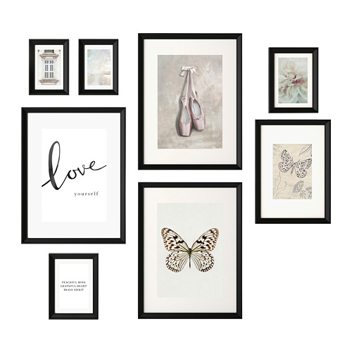 KNOPPÄNG frame with poster, set of 8