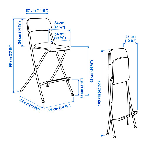 FRANKLIN bar stool with backrest, foldable