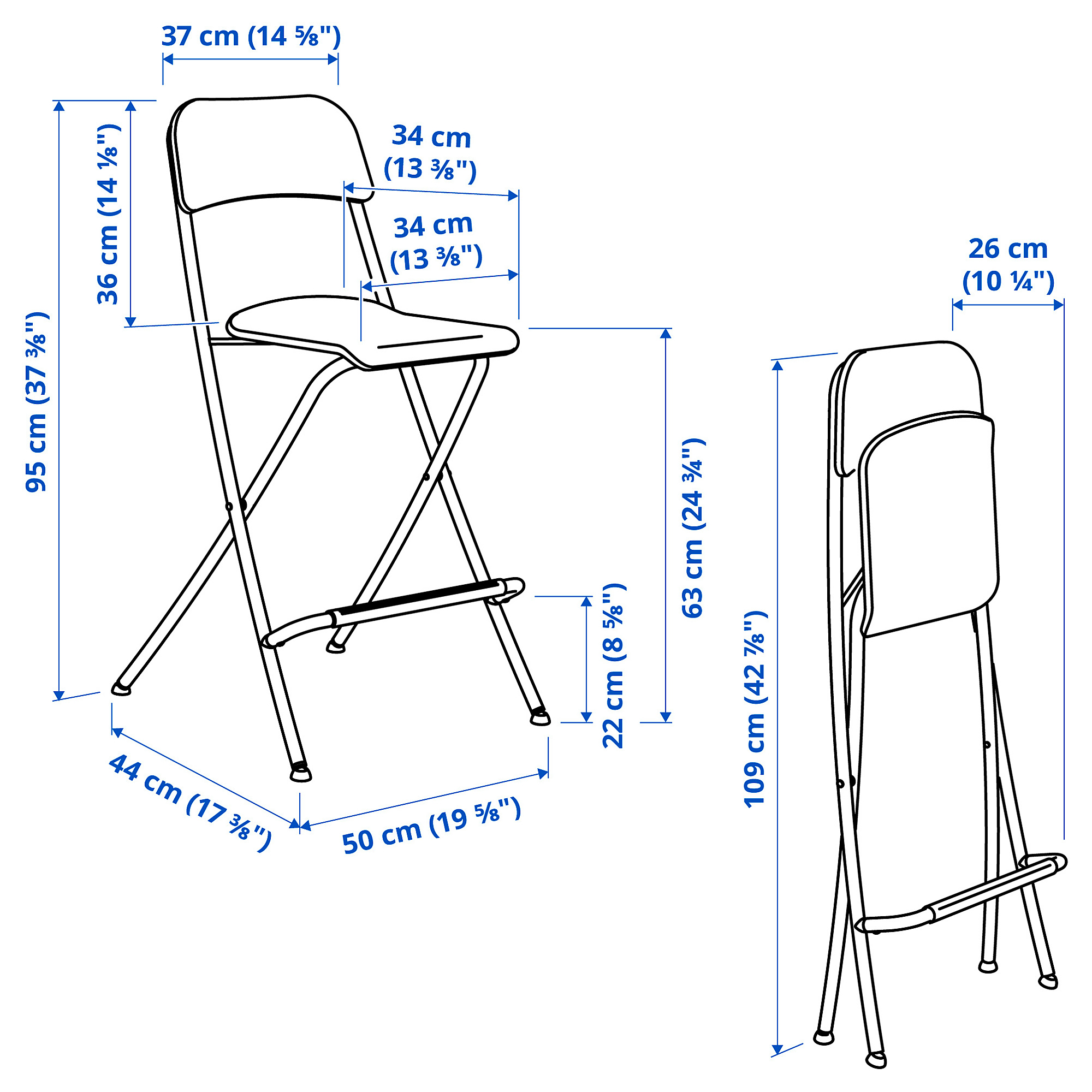 FRANKLIN bar stool with backrest, foldable