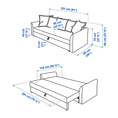HOLMSUND three-seat sofa-bed