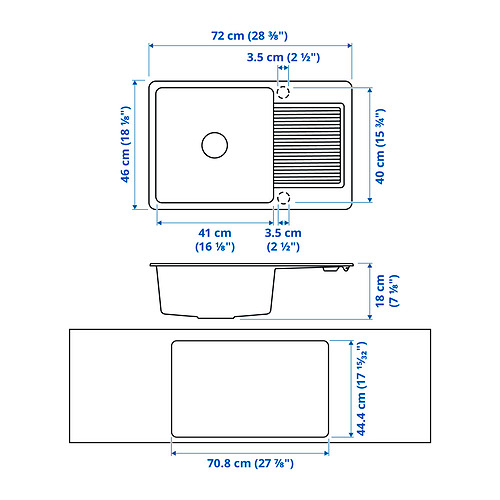 KILSVIKEN inset sink, 1 bowl with drainboard