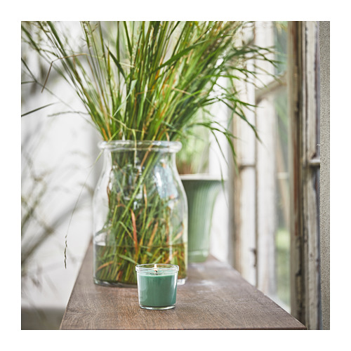 HEDERSAM scented candle in glass, 20 hr, Fresh grass/light green